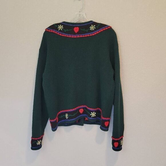 VINTAGE WINONA HAND EMBROIDERED WOOL CARDIGAN SIZE M GREEN RED - Picture 2 of 6